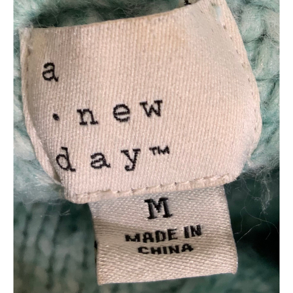 A New Day Women's Ribbed Cable Knit Sweater Med Mint Green Crewneck Cottagecore - Picture 13 of 14